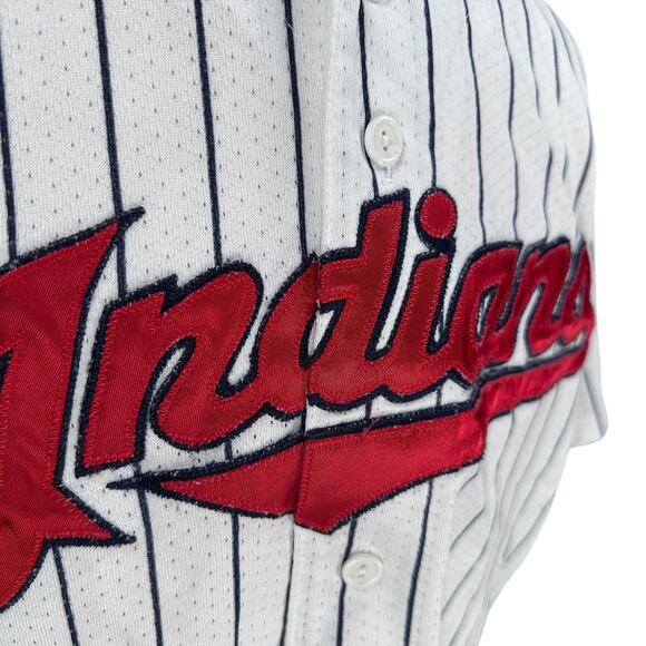 Vintage Majestic Cleveland Indians Baseball Jersey Men XL White Pinstriped READ - Picture 3 of 11